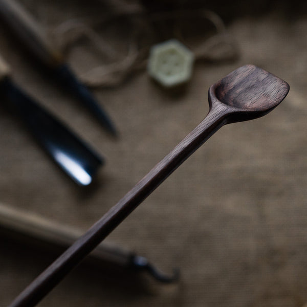 Dark Brown Walnut Small Spatula, Long Handle Wood Spatula